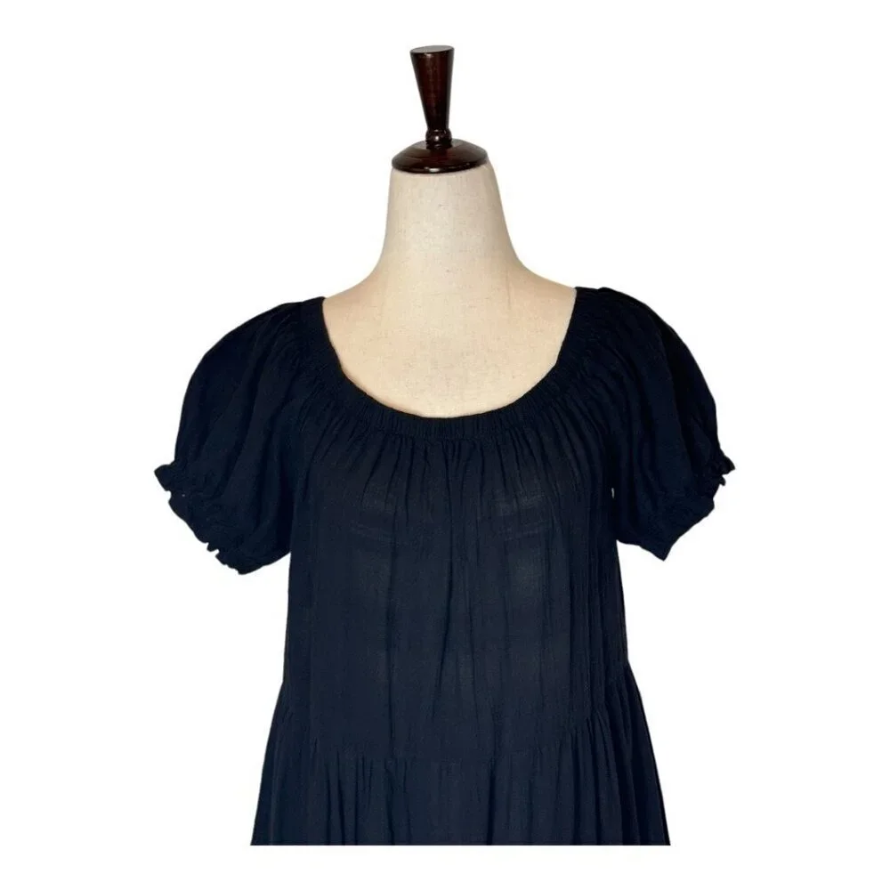 Young Fabulous & Broke Dress Women Medium Black Puff Sleeve Tiered Maxi‎ Boho - Picture 4 of 12